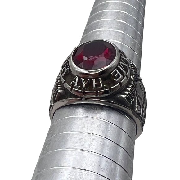 AYB Hall Of Fame Little Majors Cooperstown Ring Red Stone Silver Tone Sz 10 LOOK - Picture 12 of 13